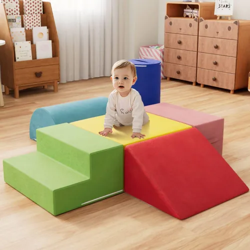 Miniatura 11 de 4 piezas de bloques de espuma para escalar para niños pequeños, gimnasio de escalada para bebés con espuma de ultra alta densidad para gatear