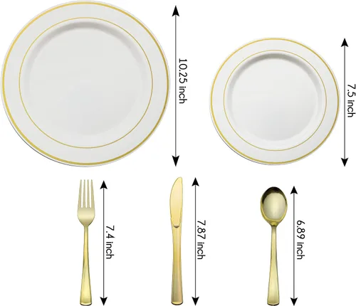 Miniatura 2 de Exquisite Juego de 200 platos y cubiertos de plástico desechables pesados para fiestas, incluye 40 platos llanos, 40 platos de postre y 40 piezas