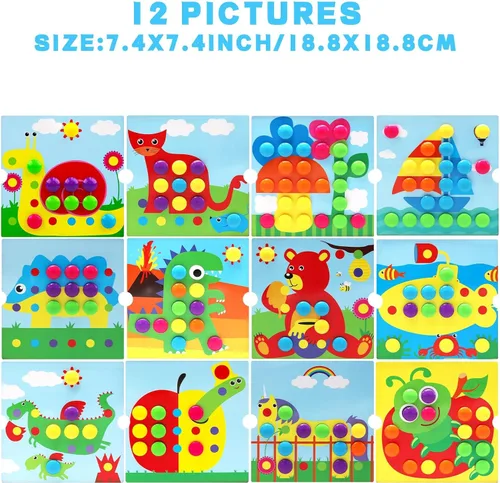 Miniatura 4 de Juguetes de botón de arte para niños de 3 a 5 años, juego educativo de mosaico de coincidencia de colores y habilidades motoras finas, actividad
