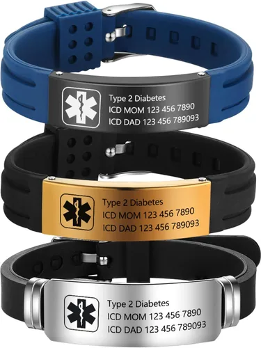 Miniatura 8 de OPALSTOCK Pulseras médicas personalizadas de silicona ajustable para identificación de emergencias, grabado gratuito, 9 pulgadas, resistente al