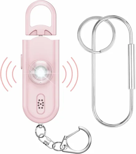 Miniatura 10 de Llavero de alarma de seguridad personal para mujeres, 2 unidades, sirena fuerte de 130 dB con luz estroboscópica SOS, linterna, altavoces dobles