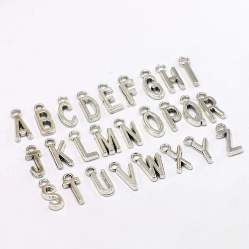 Miniatura 6 de 50 dijes de aleación con dije del alfabeto inglés J para hacer joyas, accesorios para hacer joyas, collar con inicial j para pulsera (plata antigua)