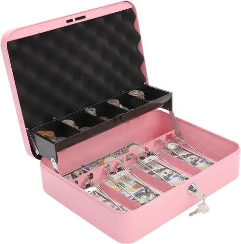 Miniatura 11 de Caja de efectivo con bandeja de dinero y cerradura, caja de dinero segura para efectivo, caja de bloqueo de metal con combinación, organizador