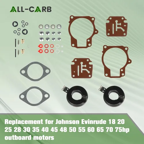 Miniatura 2 de ALL-CARB Paquete de 2 kits de reparación de carbohidratos con flotador de repuesto para Johnson Evinrude 396701 18 20 25 28 30 35 40 45 48 50 55 60