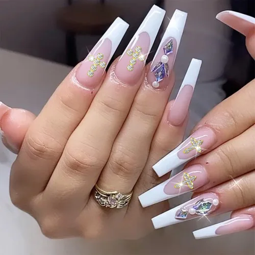 Miniatura 3 de 40 dijes de cruz 3D para uñas, dijes de cruz dorada y plateada para uñas, dijes de cruz con diamantes de imitación transparentes 3D, accesorios