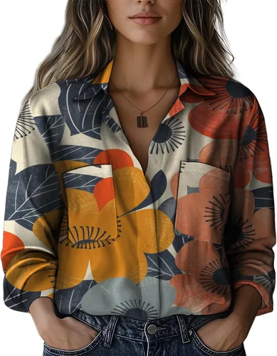 Miniatura 9 de Summer Tops for Women Lightweight Button Flowy Shirts Boho Long Sleeve Blouses Casual Clothes with Pockets