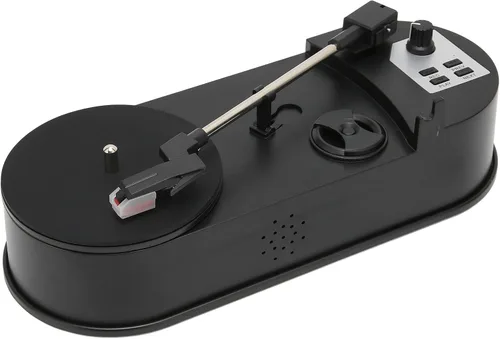 Dilwe Tocadiscos giratorio, mini convertidor portátil USB a MP3, soporte de reproductor vintage 33,45 PRM, con estéreo de 0.138 in, USB, ranura para