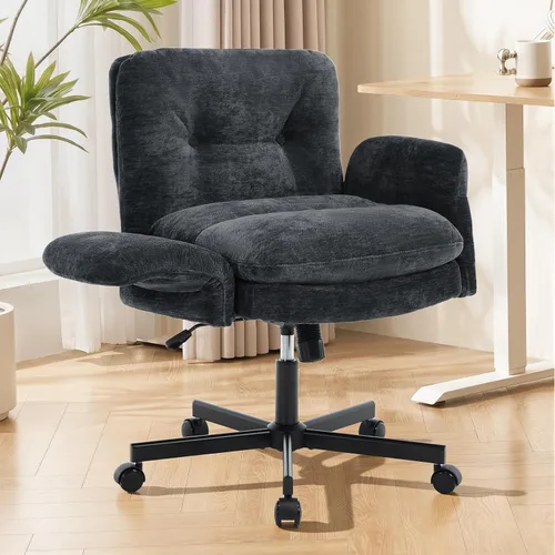 Miniatura 13 de FiveWillowise - Silla cruzada con brazos ajustables y respaldo alto, asiento ancho grueso, silla de oficina en casa, sillas de tocador de maquillaje