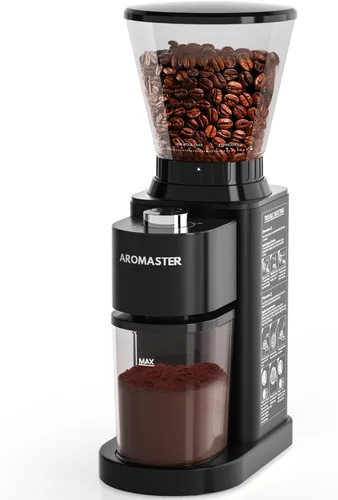 Miniatura 7 de Aromaster Molinillo de granos de café con 48 ajustes de molienda, molinillo de café de rebabas cónicas para uso doméstico, acero inoxidable, Beige