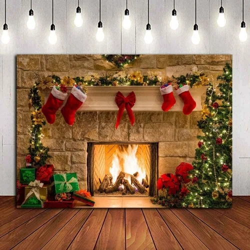 Miniatura 3 de Decoración del hogar con temática navideña, telón de fondo de fotografía, cabina de fotos, árbol de Navidad, chimenea, cumpleaños de niños, recién