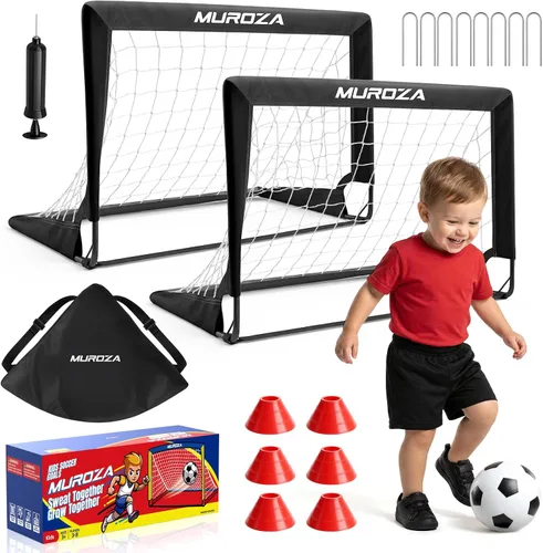 Kids Soccer Goal, Soccer Goals for Backyard Set | 2 Pack 2x1.5ft Portable Pop Up Soccer Nets with Ball and Cones, Soccer Training Set for Toddlers,