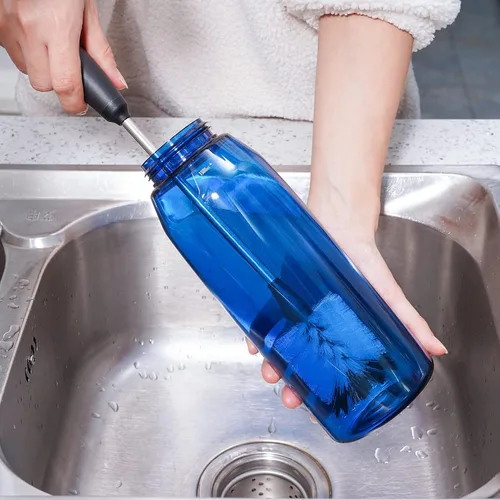 Miniatura 7 de Cepillo de limpieza para botellas de agua con 2 cabezales reemplazables, compatible con botellas deportivas, vasos, tazas, decantadores de vino