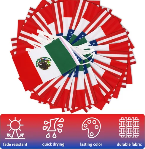 Miniatura 4 de Banderín de bandera de amistad estadounidense y mexicana, mini banderas de Estados Unidos México, decoración nacional de país para escuela, fiesta
