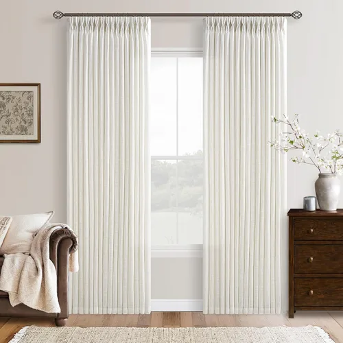 Miniatura 13 de TWODRAPES Cortinas de Lino Plisadas con Pinza Beige Blancas de 54 Pulgadas de Largo 2 Paneles para Comedor Cocina Dormitorio Plisadas Semi