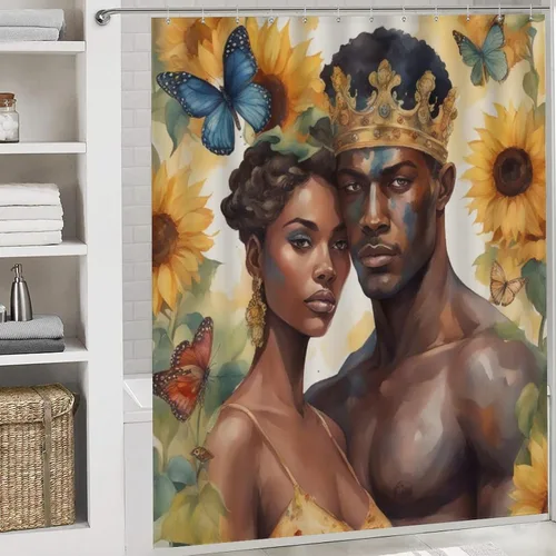 Miniatura 2 de Juego de alfombras de baño Afro Black King Queen Romantic Love de 3 piezas para pareja americana, antideslizantes, lavables, juego de alfombras