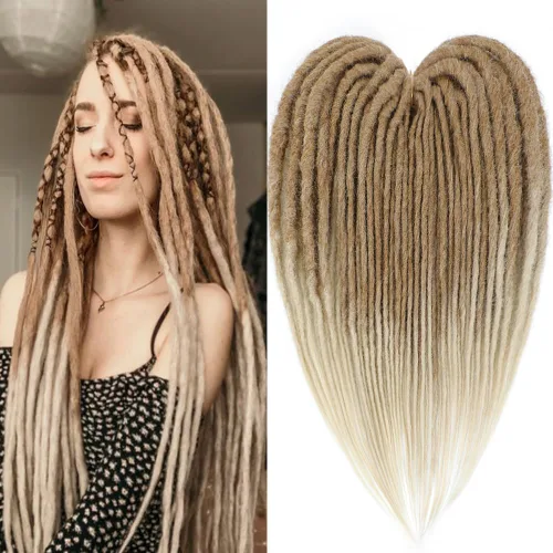 Miniatura 28 de Extensiones de rastas rectas sintéticas de doble extremo, 24 pulgadas, 5 hebras de 0.5 in de ancho, suaves de color negro a marrón oscuro