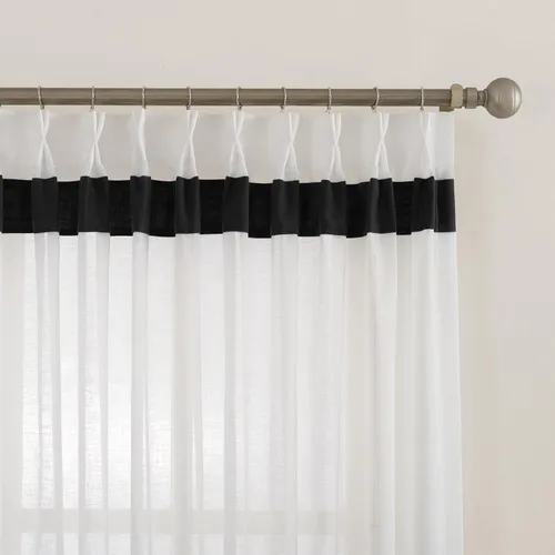 Miniatura 2 de Cortinas traslúcidas para ventana de 45 pulgadas de largo, paneles de cortinas traslúcidas semi plisadas blancas con borde negro, 26 pulgadas
