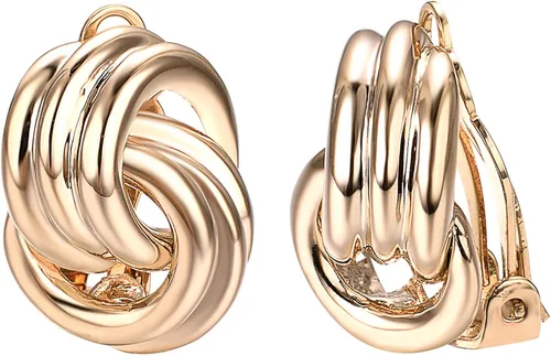 Yoursfs Aretes con clip de nudo francés para mujer joyería vintage chapados en oro de 18 quilates orejas no perforadas