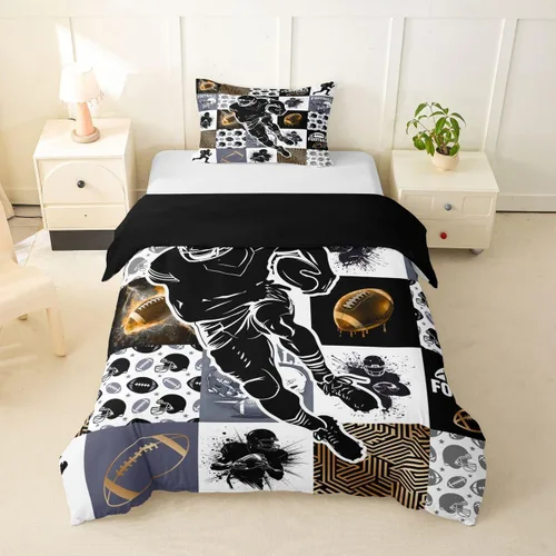 Miniatura 31 de Erosebridal Sports Duvet Cover Football Patchwork Bedding Sets, Geometric Ball Pattern Bed Cover Rugby Game Bed Set Twin
