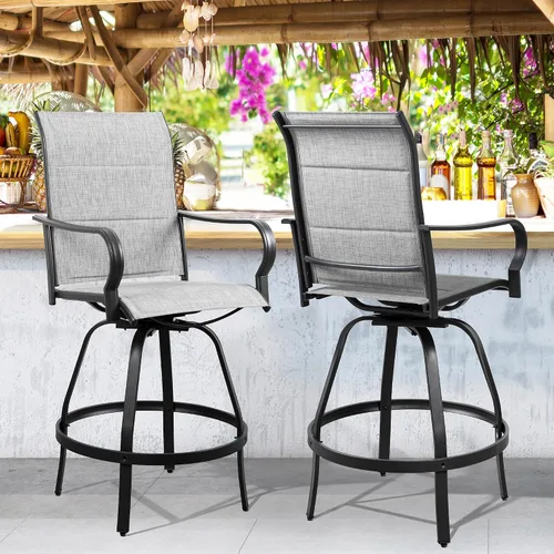 Miniatura 9 de Shintenchi Taburetes de bar giratorios de 2 piezas para patio, sillas de bar acolchadas para todo tipo de clima, sillas de bistró de tela