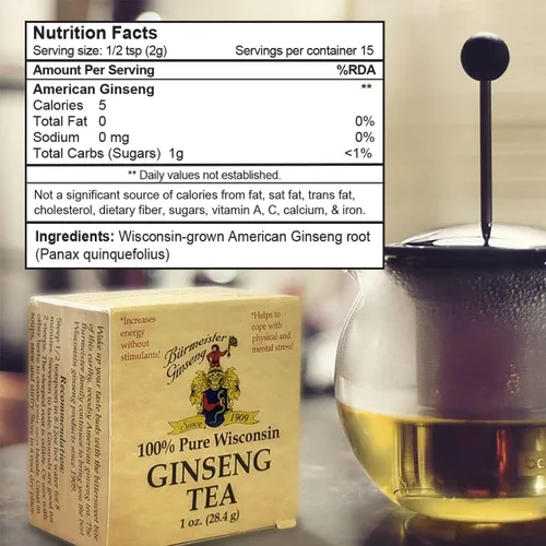 Miniatura 3 de Burmeister Ginseng Té suelto de ginseng americano cultivado en Wisconsin, paquete de 1 oz, aumenta la energía, afronta el estrés