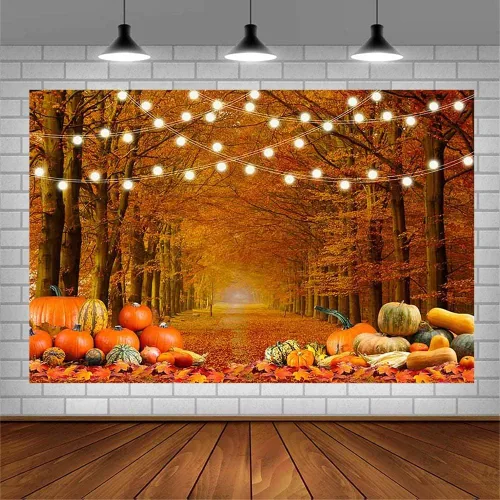 Miniatura 3 de SENDY Fondo de fotografía de hojas de bosque de arce de otoño de 7 x 5 pies, paisaje de calabaza, otoño, decoración de fiesta de Acción de Gracias