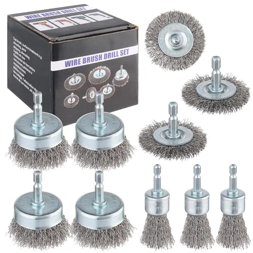 Miniatura 9 de Rocaris Juego de 6 ruedas de alambre de acero al carbono y cepillo para bolígrafo con vástago hexagonal de 1/4 pulgadas para eliminar el óxido