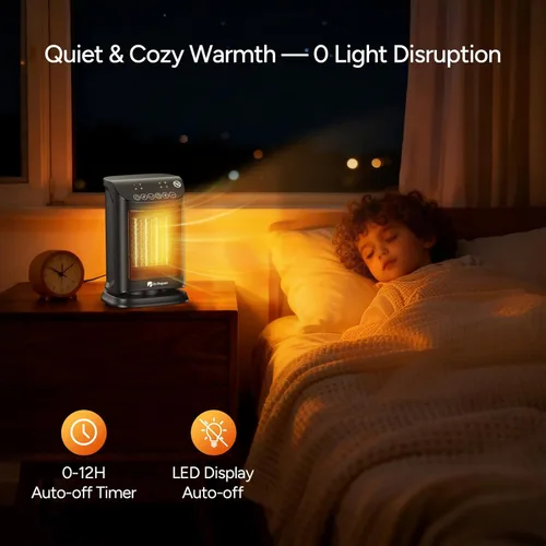 Miniatura 8 de DR.PREPARE Calentador de espacio pequeño de 1500 W para uso en interiores, calentador eléctrico de cerámica PTC portátil con termostato, oscilación