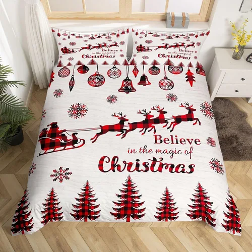 Miniatura 15 de Juego de ropa de cama de 3 piezas con diseño de muñeco de nieve, funda de edredón con temática de invierno, funda de edredón con temática de Feliz