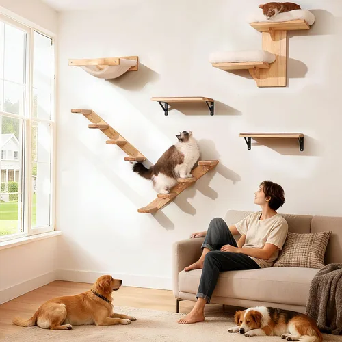 Miniatura 5 de FUKUMARU Estante de escalada para gatos montado en la pared, escalera para gatos de cuatro escalones con rascador de yute para paredes de gatitos