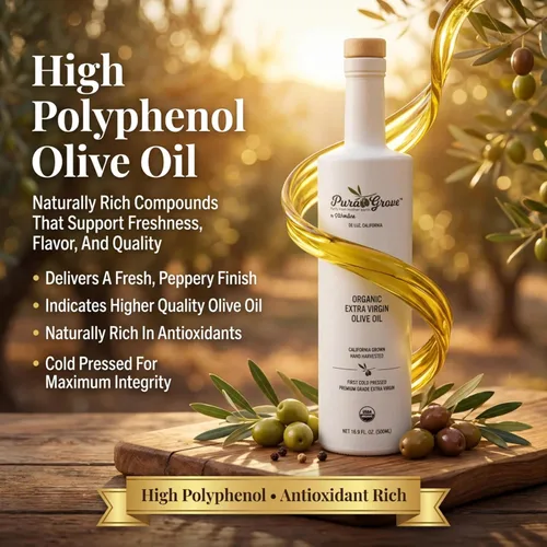 Miniatura 5 de Pura Grove Aceite de Oliva Virgen Extra Orgánico Prensado en Frío Grado Premium - Alto en Polifenoles - Cosechado a Mano y Cultivado en California