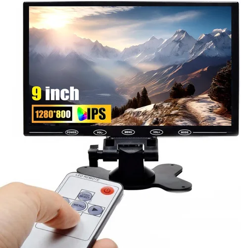 CAMECHO 9 pulgadas LCD Monitor HD pantalla a color, 2 entradas de vídeo/HDMI/VGA, soporte de respaldo de coche, mini pantalla de PC, CCTV, seguridad