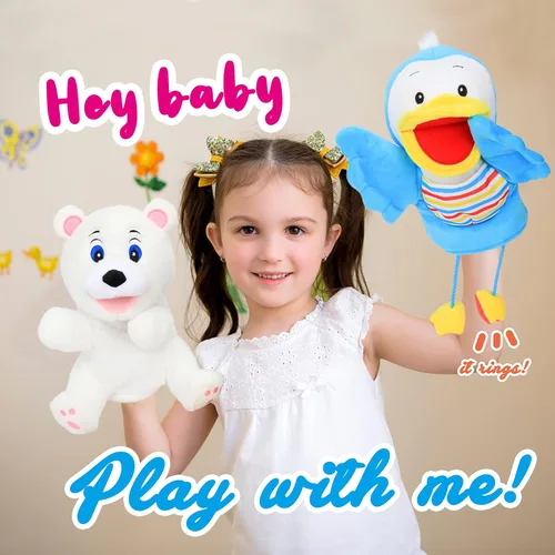 Miniatura 3 de Hopearl Marioneta de mano de pájaro de peluche con boca abierta y movible para juego imaginativo, juego de rol, juguete interactivo para contar
