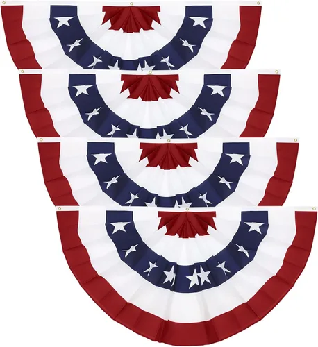 Bandera de abanico plisada estadounidense de 3 x 6 pies (juego de 4) – Banderines patrióticos de medio abanico, decoraciones del Día de los Caídos