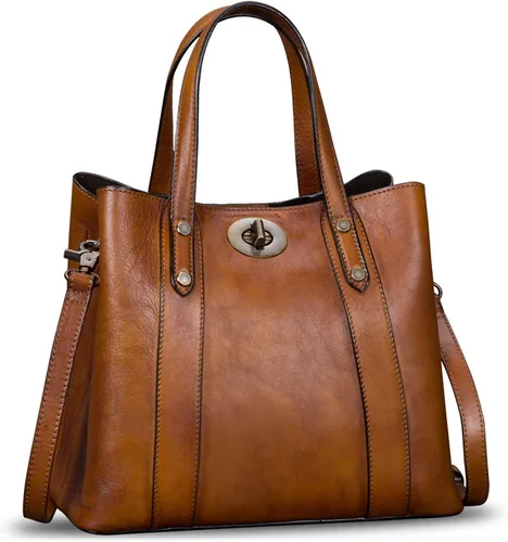 Bolsos de cuero genuino para mujer, bolsos tipo cartera vintage hechos a mano, bolso de hombro de vaquillo con asa superior, bolsos tipo bandolera