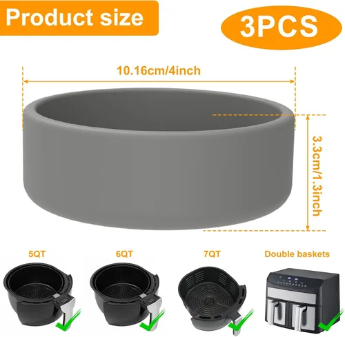 Miniatura 5 de 3 moldes de silicona para freidora de aire, 3 piezas reutilizables antiadherentes para huevos, alternativa a la olla de huevos en el Gris