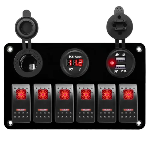Miniatura 9 de FXC - Panel de interruptor basculante de barco marino de aluminio de 12 voltios, resistente al agua, 6 marchas, panel de interruptor de encendido
