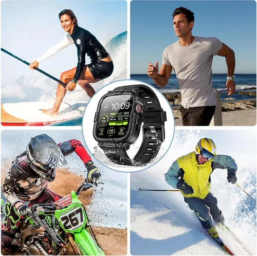 Miniatura 4 de Dsytom Funda impermeable con correa compatible para Apple Watch de 45mm 44mm 41mm 40mm para hombres, correa de reloj inteligente resistente