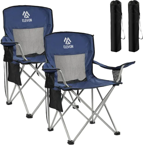 Miniatura 11 de Silla de camping Elevon, silla plegable portátil al aire libre con brazos, soporte para tazas y bolsa de transporte