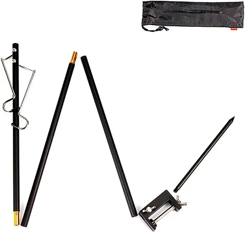 Miniatura 2 de Soporte para linterna de campamento, aleación de aluminio, colgador de lámpara plegable con bolsa de almacenamiento, poste de lámpara plegable