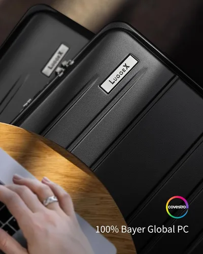 Miniatura 7 de LUGGEX Maleta de mano con bolsillo frontal, maleta rígida de policarbonato expandible con puerto USB, Negro -, Maleta de mano