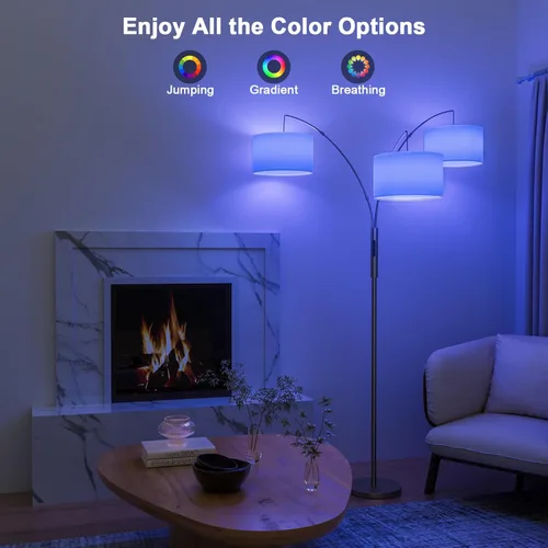 Miniatura 2 de SIBRILLE Lámpara de pie de arco RGB de 36 W con 3 pantallas de tela blanca, lámpara de pie súper brillante de 3000 lm con control remoto y táctil