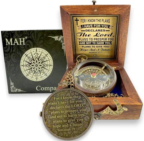 Miniatura 20 de Brújula religiosa hecha a mano con mensajes de fe grabados y en relieve, recuerdo religioso cristiano inspirador para bautismo, confirmación