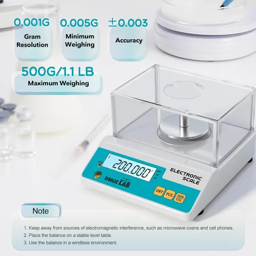 Miniatura 2 de Báscula de laboratorio 17.64 oz, 0.00 oz Balanza analítica electrónica de alta precisión g/lb/oz/dw/ct/dr Báscula científica de laboratorio