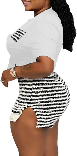 Miniatura 4 de Hoibmasp Conjunto de 2 piezas para mujer, sexy, de verano, con pantalones cortos a rayas