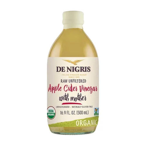 De Nigris Vinagre de Manzana Orgánico Crudo y Sin Filtro 500ml (16,9 Oz) | Vinagre de Manzana con Madre, una Fuente de Elementos Funcionales para el