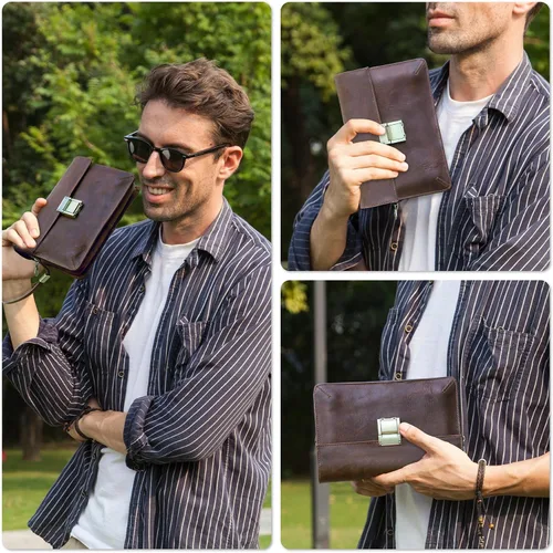 Miniatura 3 de Funda de piel de grano superior para hombre y mujer, múltiples bolsillos/ranuras, RFID de gran capacidad para tarjetas, cheques, dinero, pasaporte