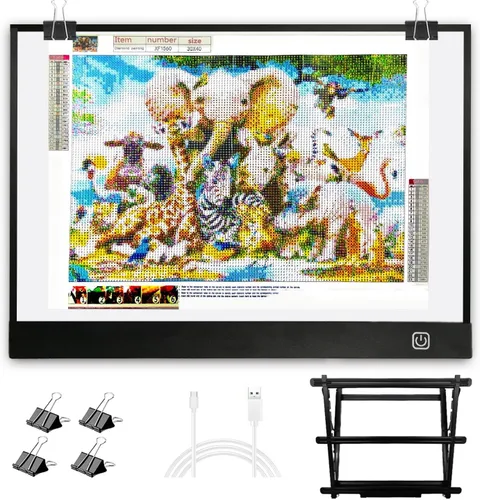 WELZK Tablero de luz de pintura de diamante A3, con soporte de metal grande, L: 18.5 × W: 13.6 pulgadas, almohadilla de luz grande para pintura de