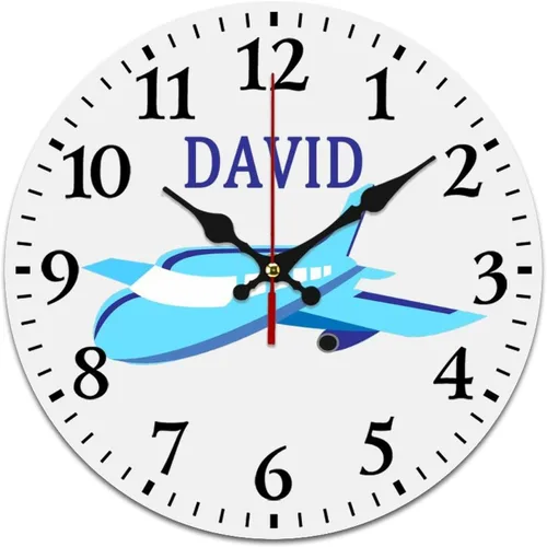 Relojes de avión azules personalizados, decoración de pared para sala de juegos para niños, sin tictac, funciona con pilas, movimiento silencioso,
