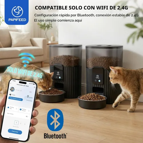 Miniatura 3 de PAPIFEED Comedero automático para gatos con aplicación, dispensador de comida para gatos WiFi de 2.4 G, alimentador lento de 3 litros para alimentos